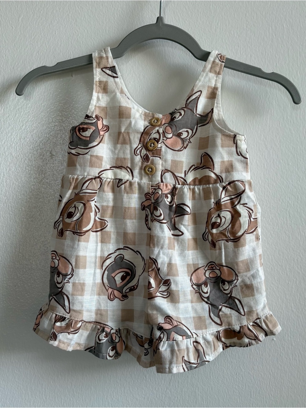 Disney Baby Bambi Plaid Romper One-Piece Sleeveless Button 0-3 Months
